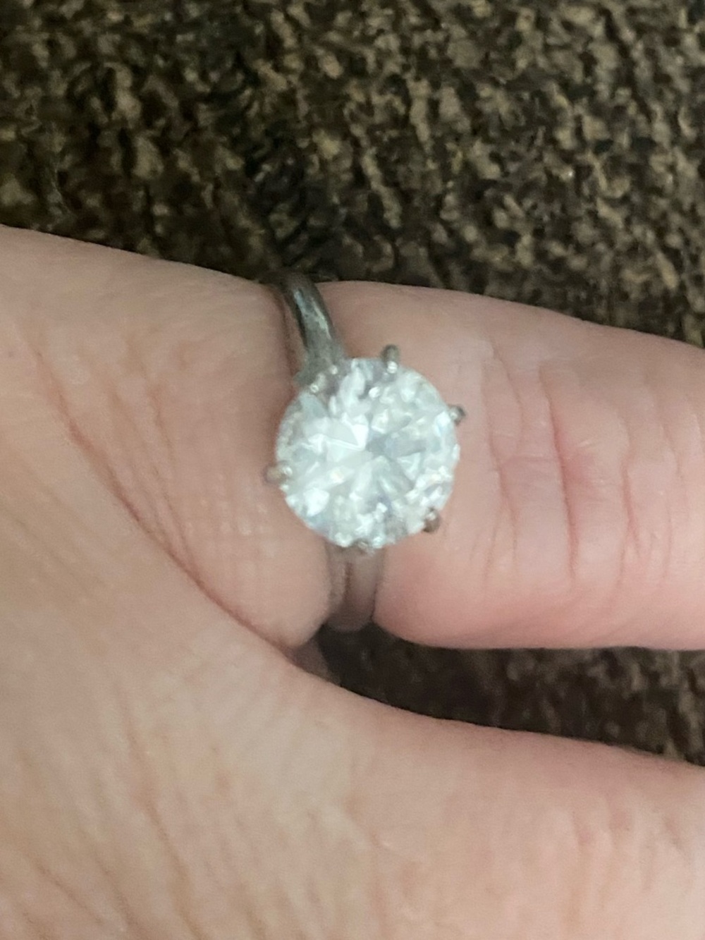 Vintage 6 prong Classic Solitaire marked Sterling Espu with Clear Stone size 6